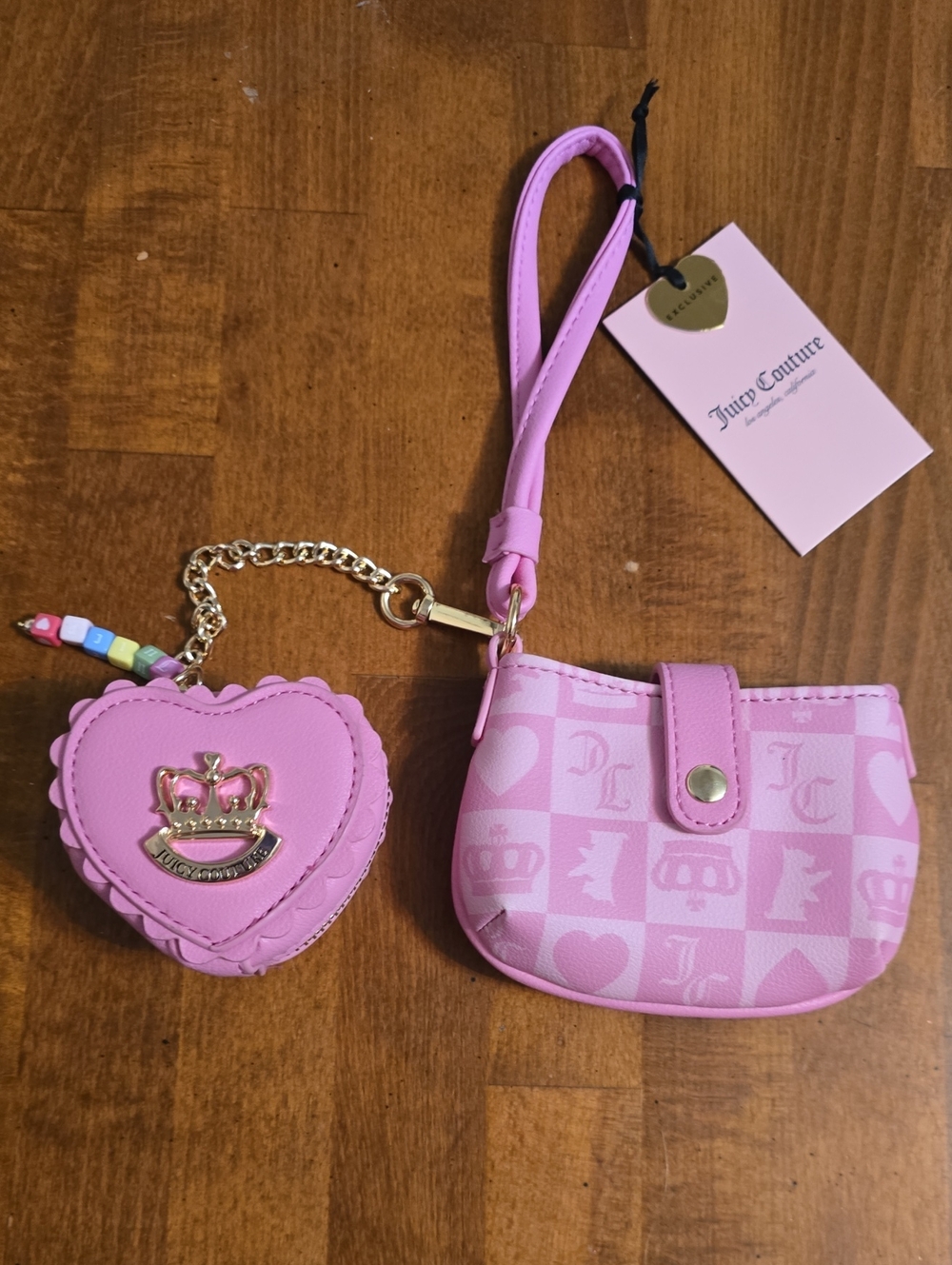 Juicy Couture Pink Wristlet and Heart Coin Pouch Set